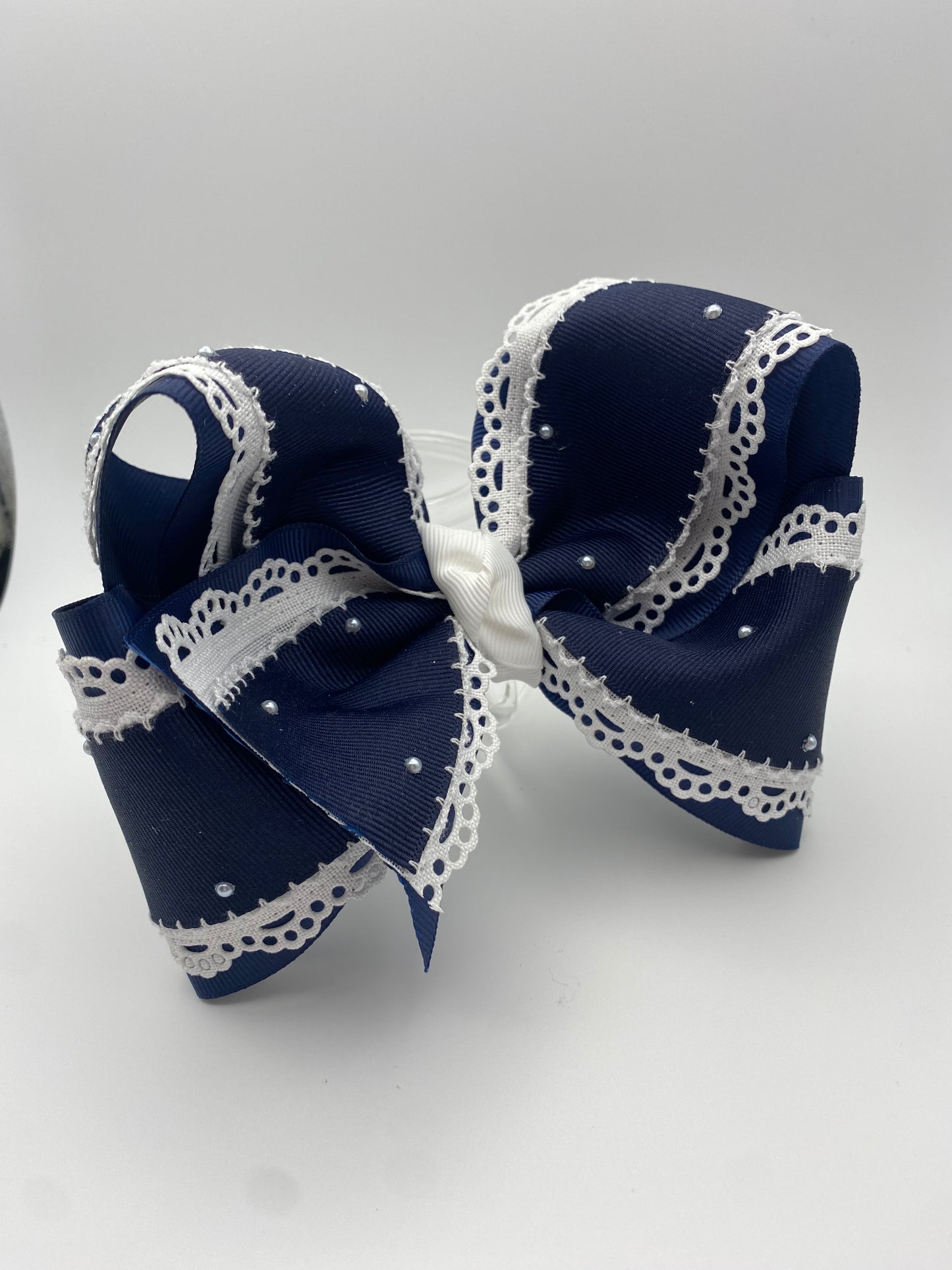 Navy Lace with Pearls