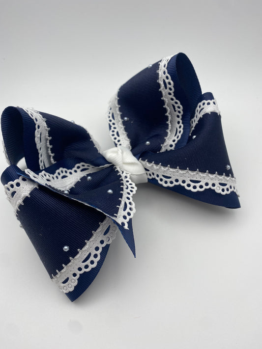 Navy Lace with Pearls