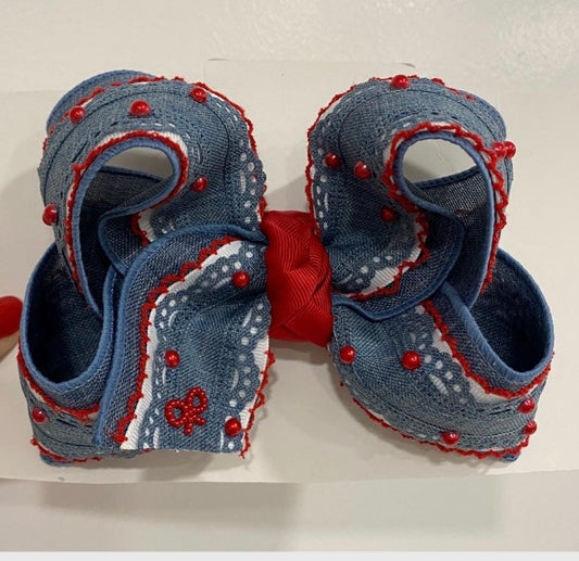 Denim Scalloped Bow