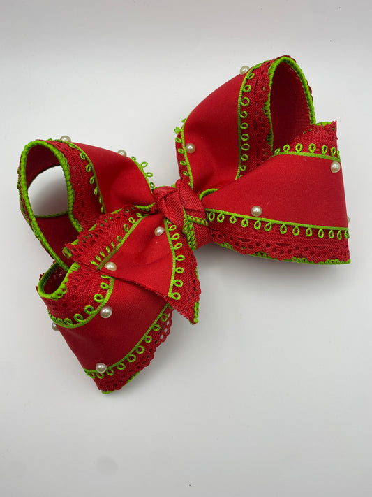 Red Scalloped Lime Green Picot Edge